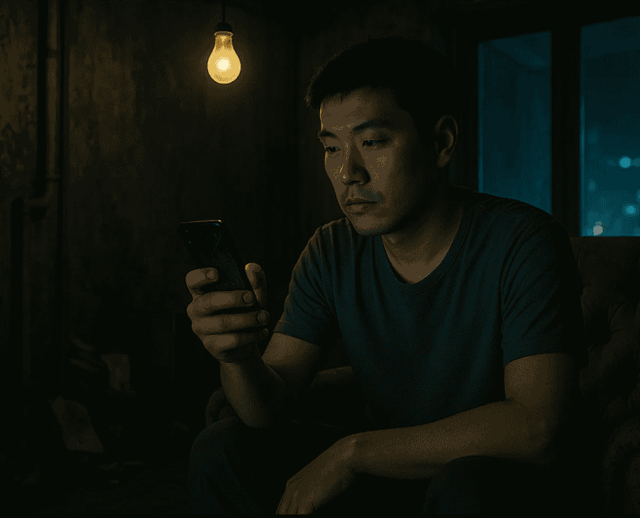３０幾歲，中年男子，沒錢娶老婆，只有個女友，然後混在一間老破小廢墟公寓，天天在網上找精神安慰，但是也買不了房，不敢生。