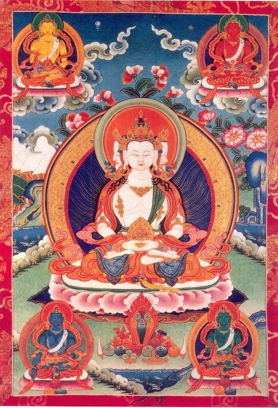 藏密-毗盧遮那佛在藏傳佛教唐卡中以四面佛的形象出現。